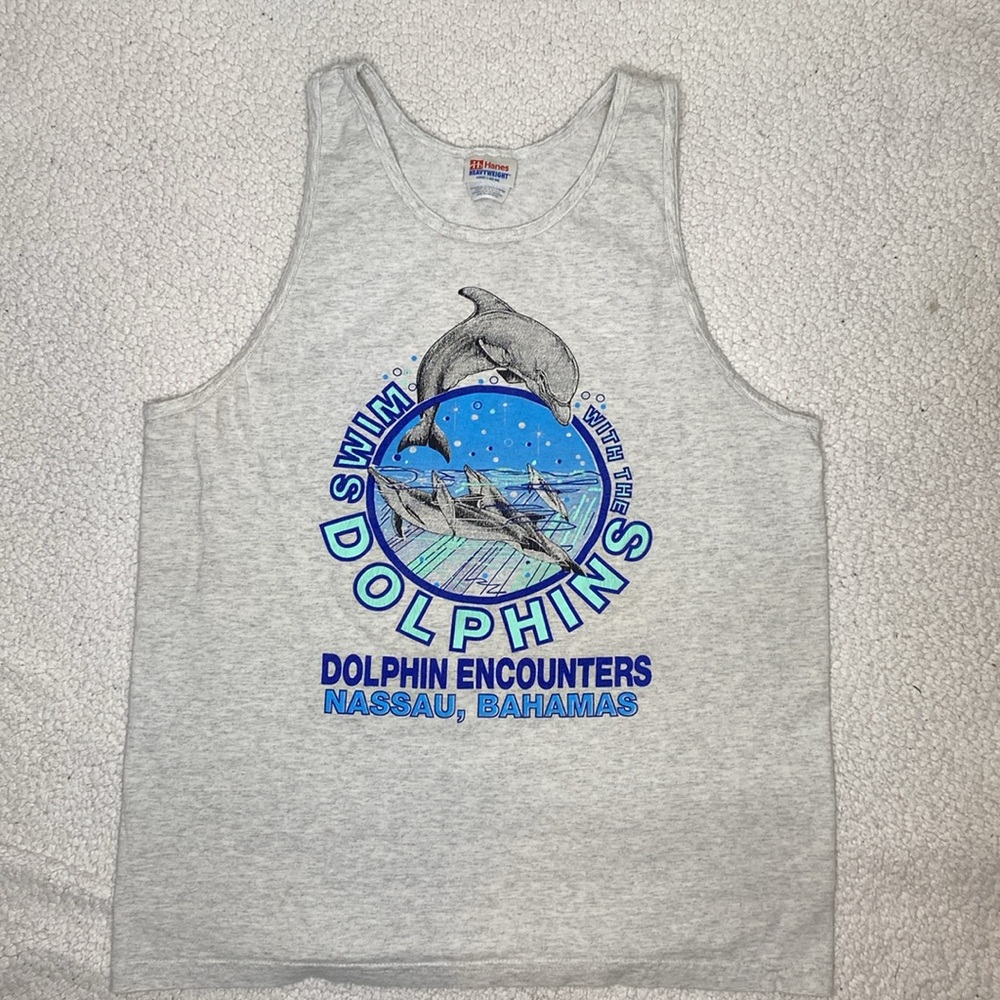 Vintage Swim With The Dolphins Nassau, Bahamas Tank Top: Size Large